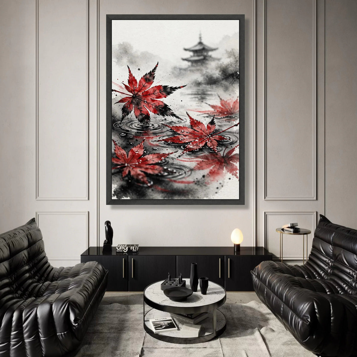 Japanese Maple Leaves Floating on Water Canvas, Zen Garden Wall Art, Asian Nature Scene, Tranquil Home Decoration Canvas Print Art