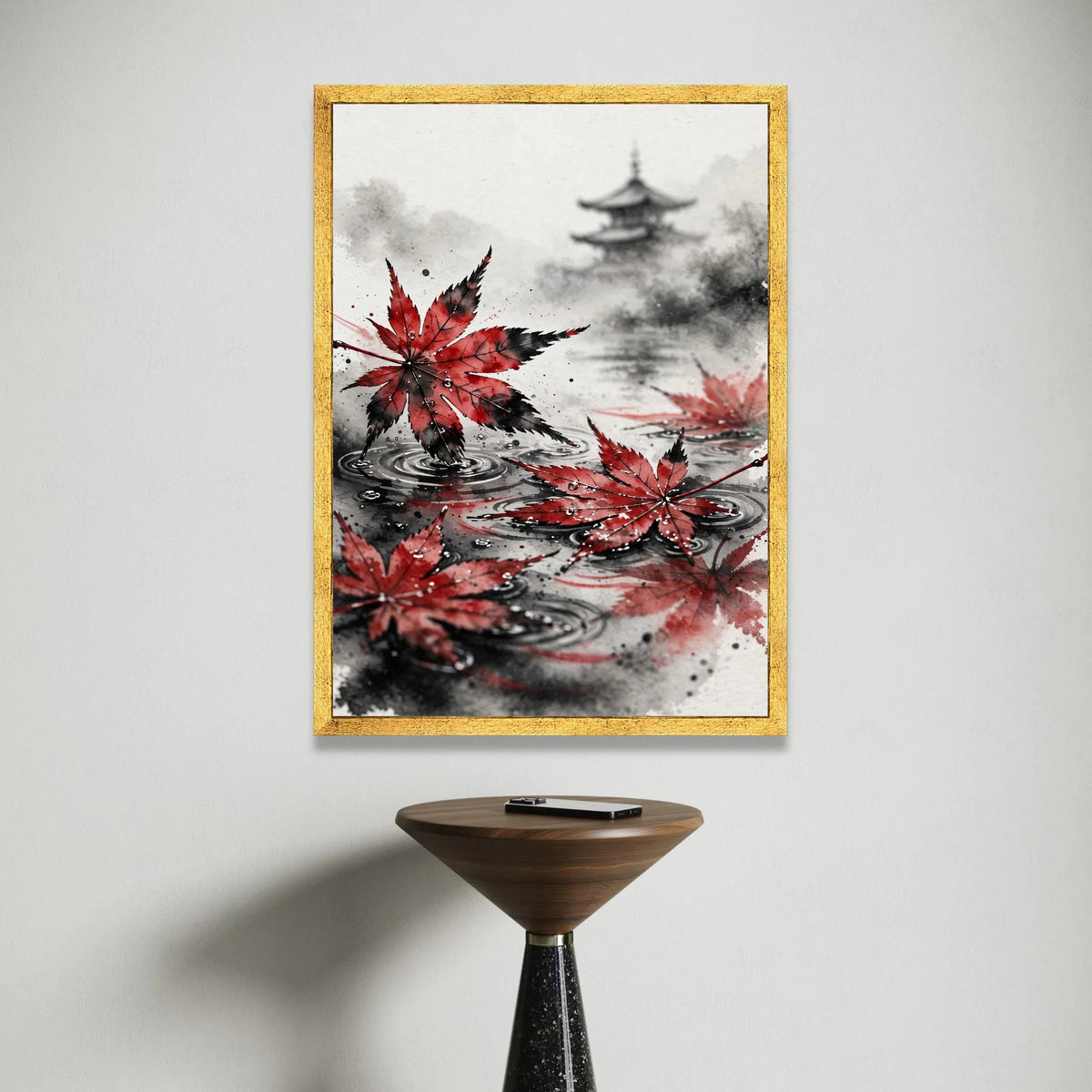 Japanese Maple Leaves Floating on Water Canvas, Zen Garden Wall Art, Asian Nature Scene, Tranquil Home Decoration Canvas Print Art