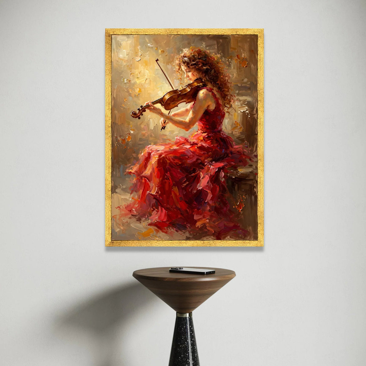 Elegant Violinist Red Dress Canvas, Classical Music Wall Art, Woman Playing Violin Painting, Musical Instrument Canvas, Canvas Print Art