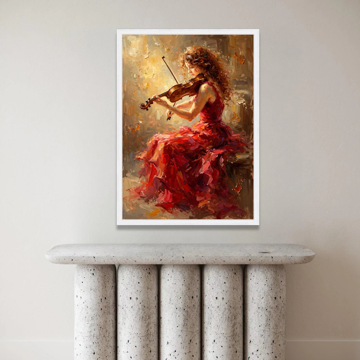 Elegant Violinist Red Dress Canvas, Classical Music Wall Art, Woman Playing Violin Painting, Musical Instrument Canvas, Canvas Print Art