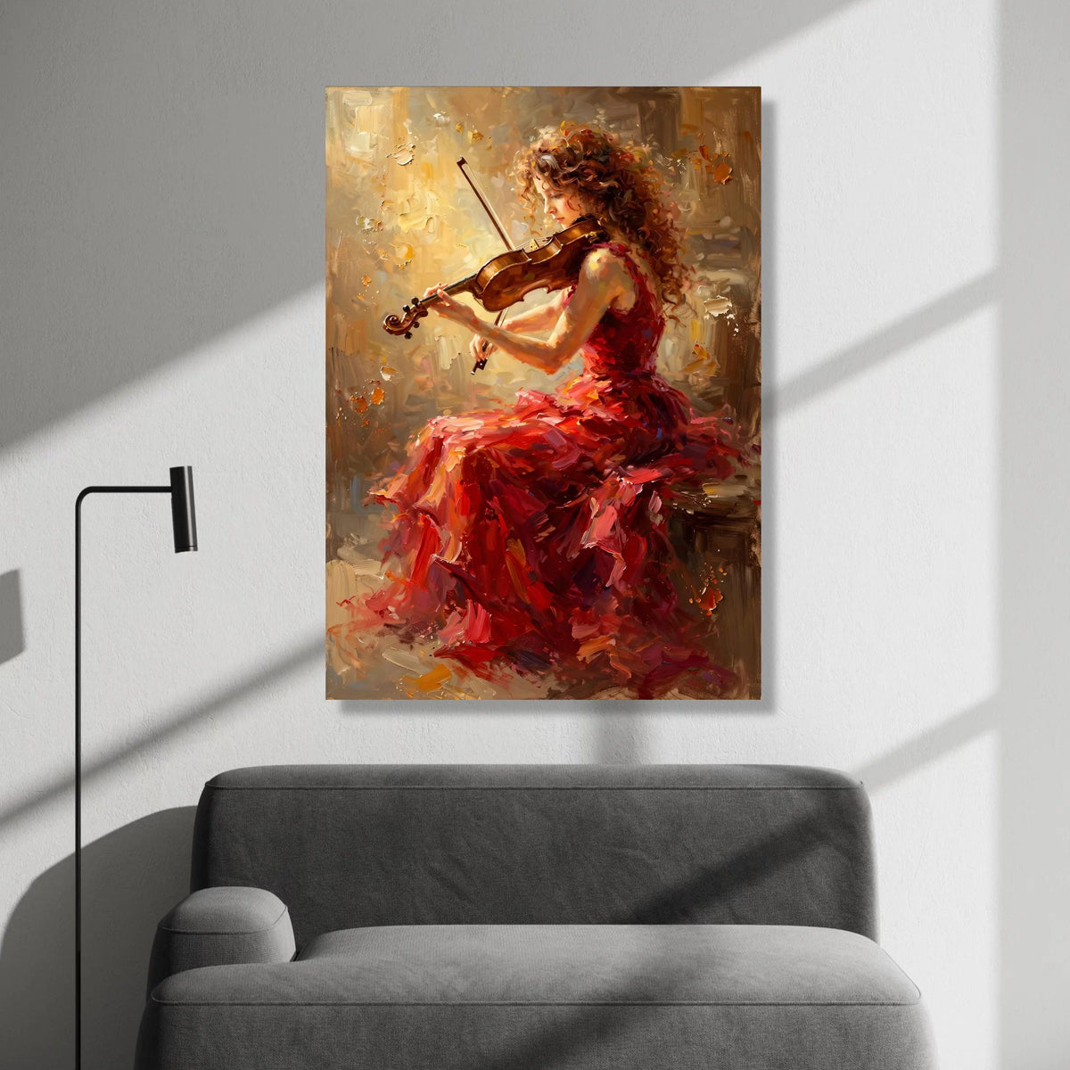 Elegant Violinist Red Dress Canvas, Classical Music Wall Art, Woman Playing Violin Painting, Musical Instrument Canvas, Canvas Print Art