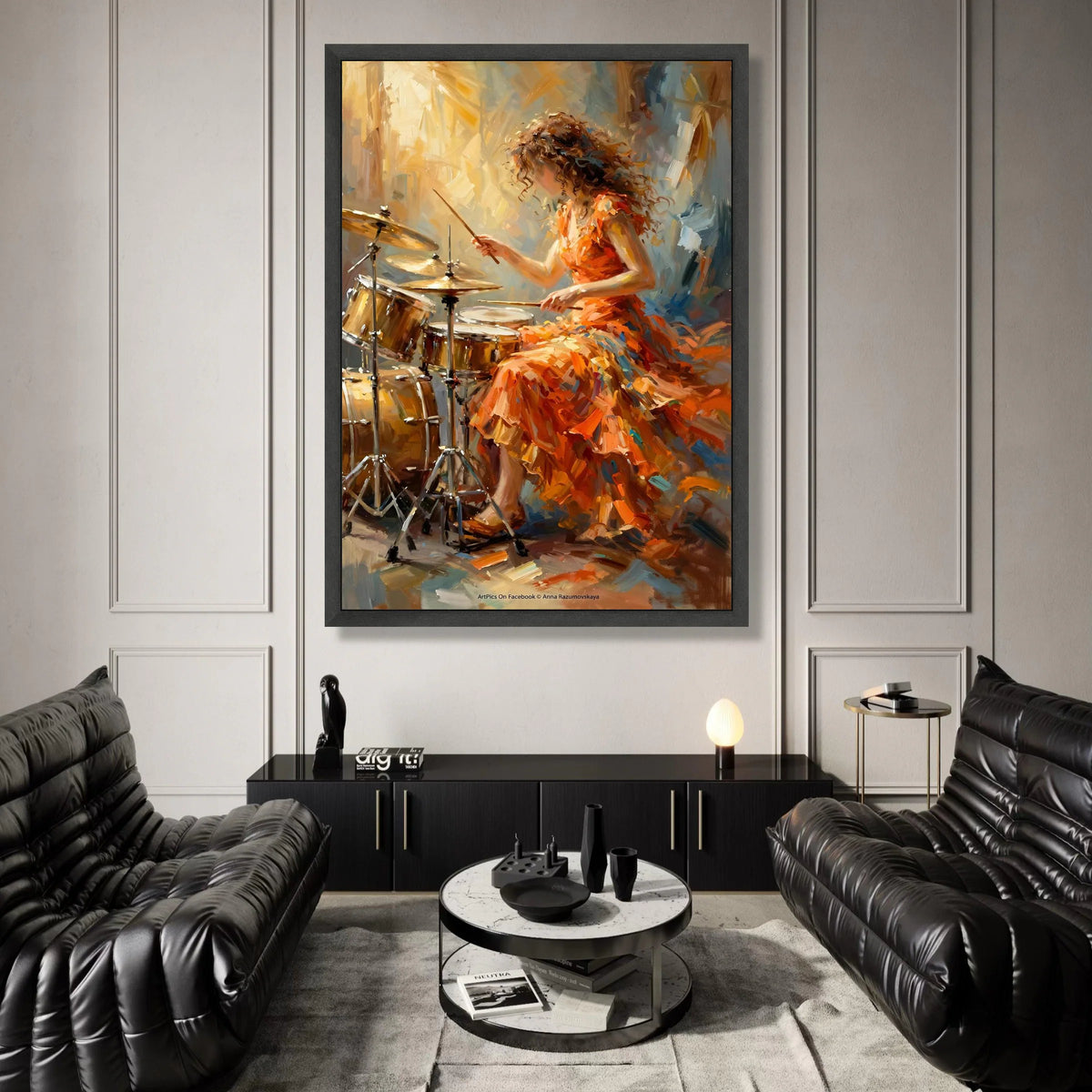 Vibrant Female Drummer Canvas, Musical Instrument Art, Expressive Performance Wall Art, Abstract Music Theme Decoration Canvas Print Art
