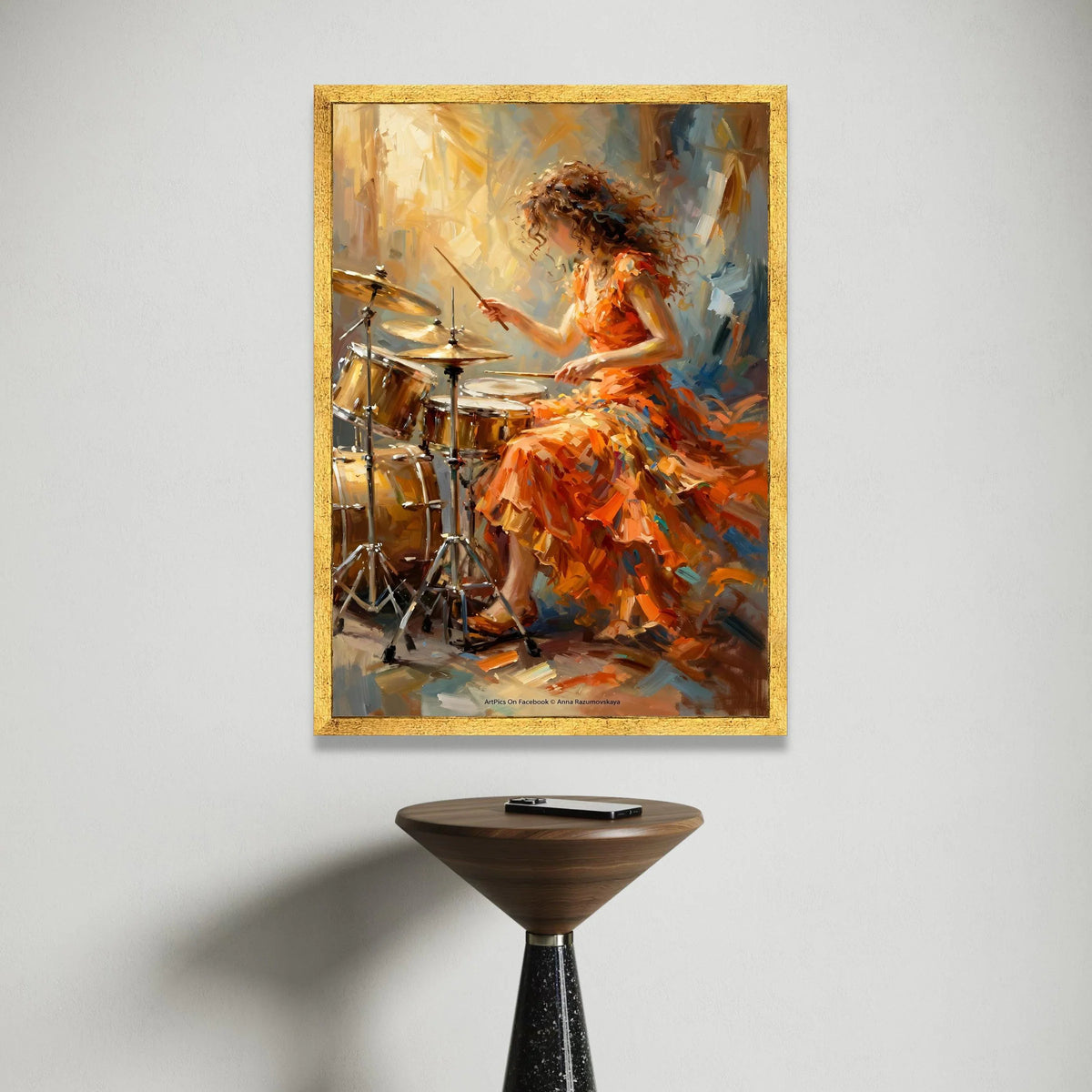 Vibrant Female Drummer Canvas, Musical Instrument Art, Expressive Performance Wall Art, Abstract Music Theme Decoration Canvas Print Art