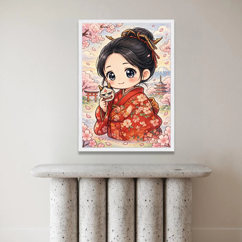 Japanese Kimono Girl Canvas, Cherry Blossom Art, Anime Style Wall Decor, Sakura Scenery Canvas, Traditional Asian Canvas Print Art