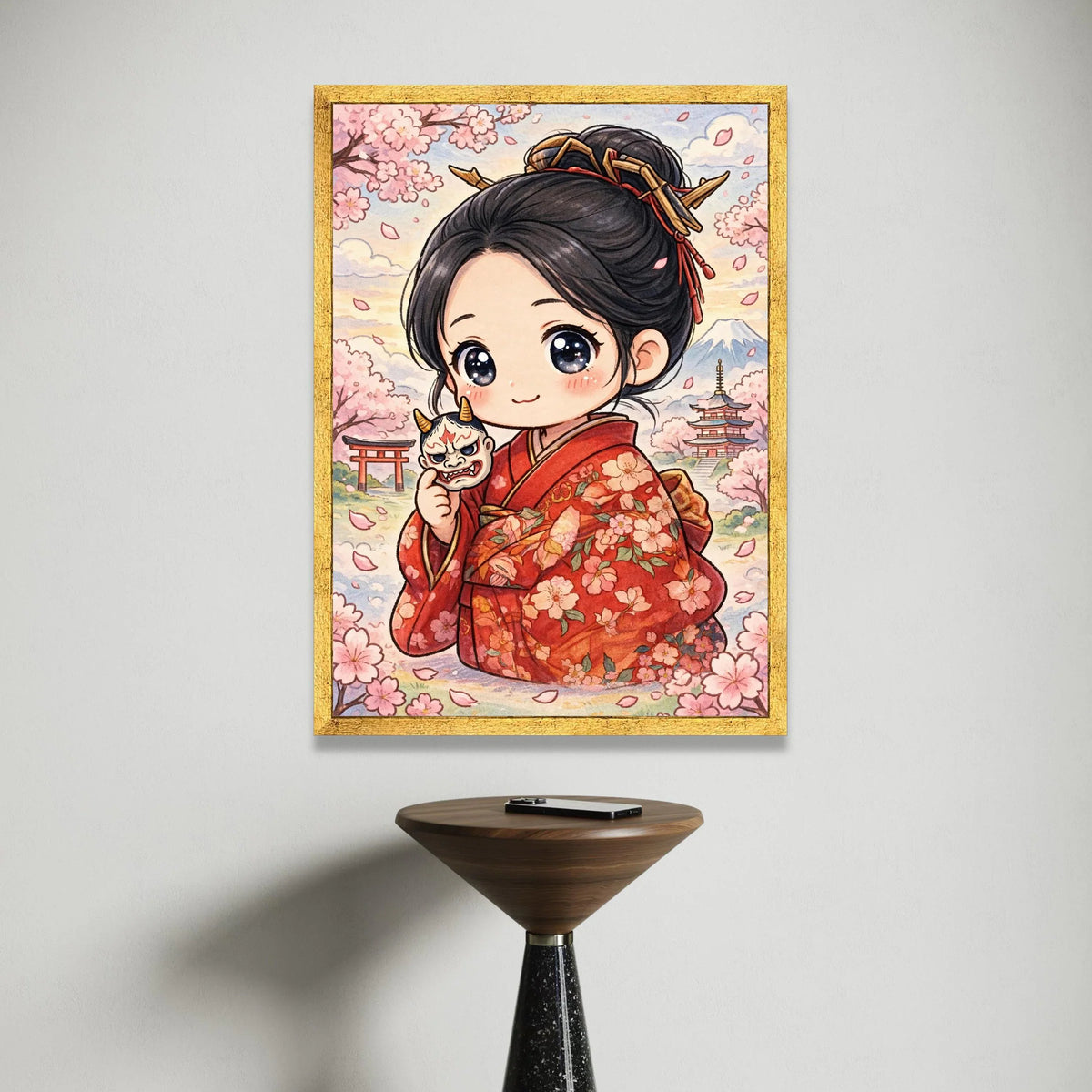 Japanese Kimono Girl Canvas, Cherry Blossom Art, Anime Style Wall Decor, Sakura Scenery Canvas, Traditional Asian Canvas Print Art