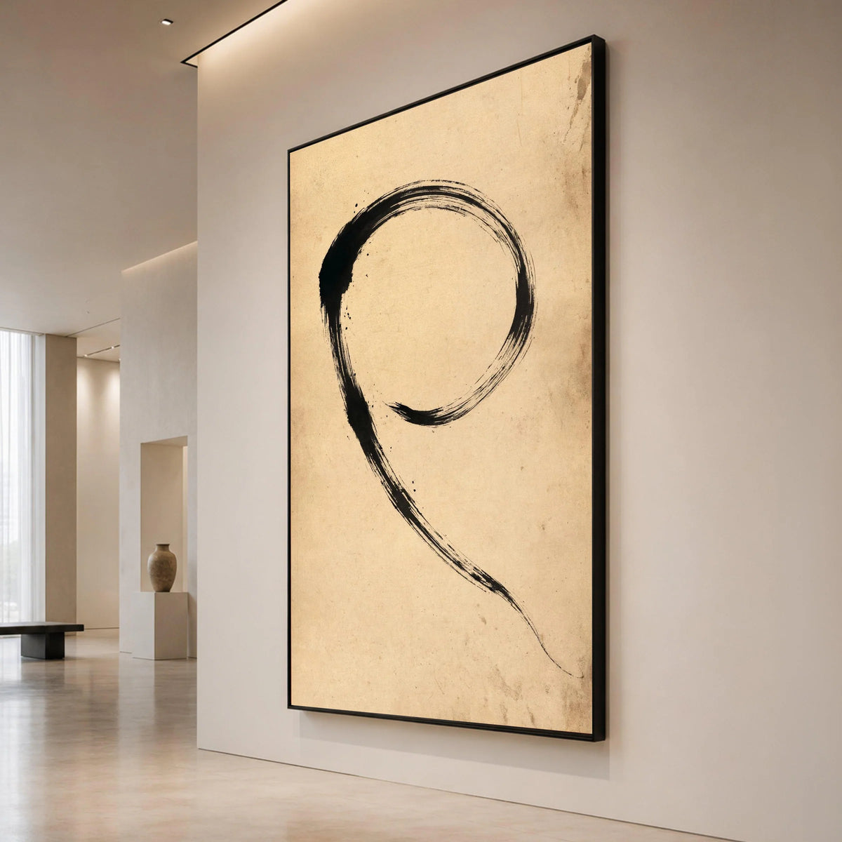 Minimalist Brush Stroke Canvas, Zen Circle Wall Art, Asian Modern Decor, Abstract Black Ink Canvas, Calm Home Decoration Canvas Print Art