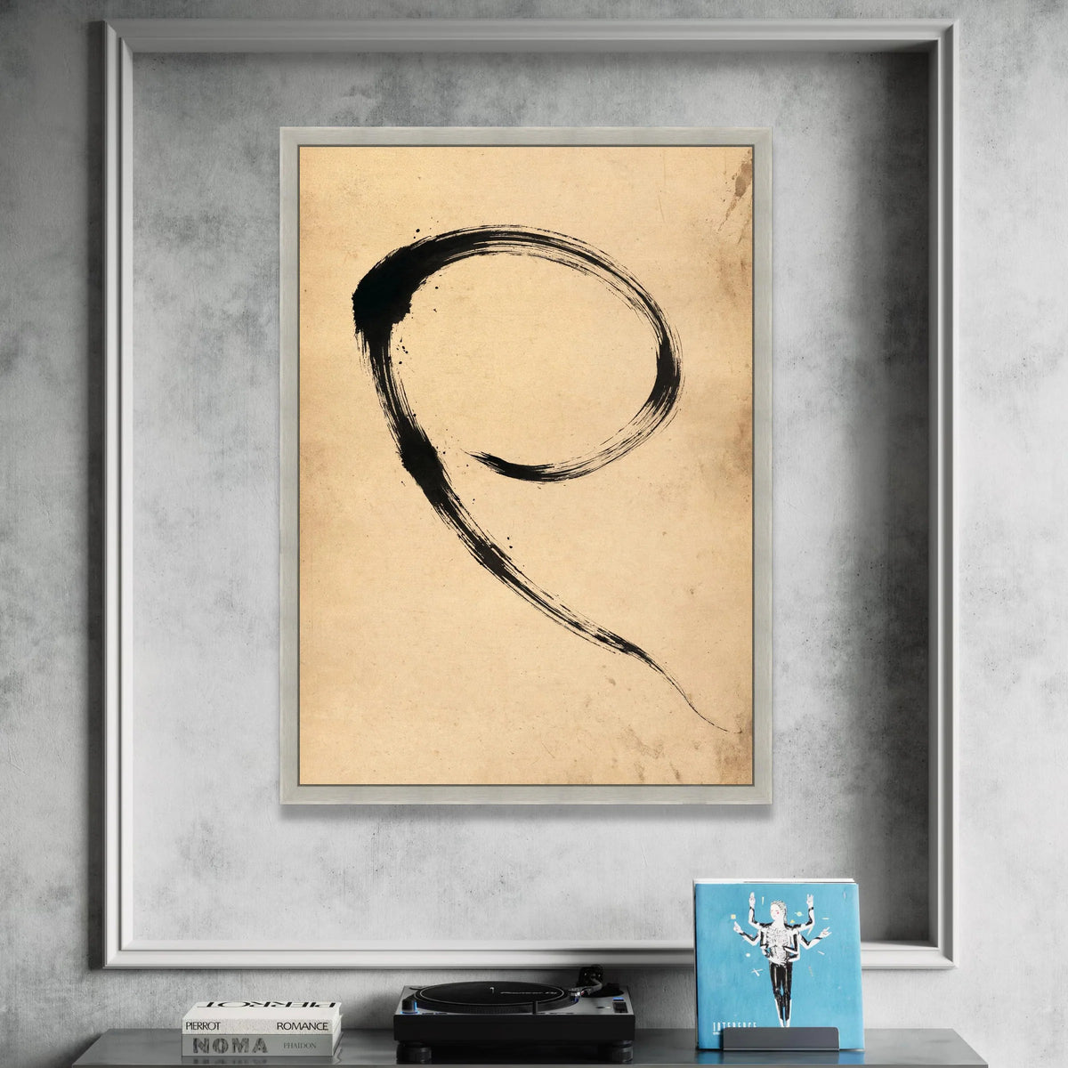 Minimalist Brush Stroke Canvas, Zen Circle Wall Art, Asian Modern Decor, Abstract Black Ink Canvas, Calm Home Decoration Canvas Print Art