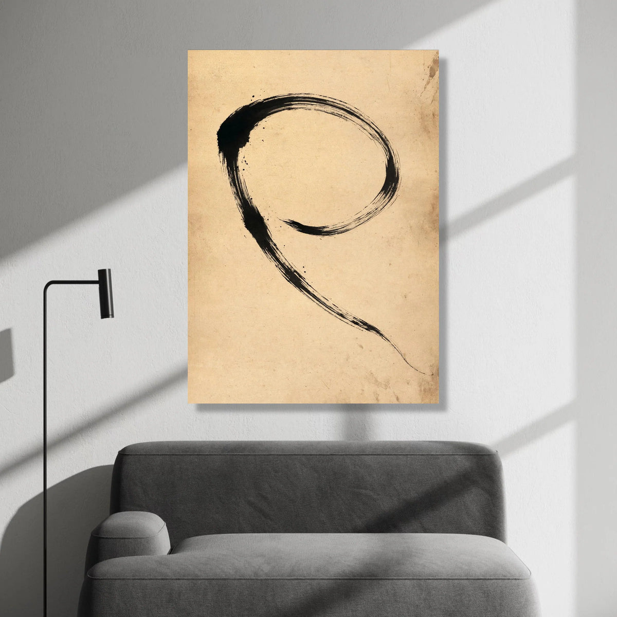 Minimalist Brush Stroke Canvas, Zen Circle Wall Art, Asian Modern Decor, Abstract Black Ink Canvas, Calm Home Decoration Canvas Print Art