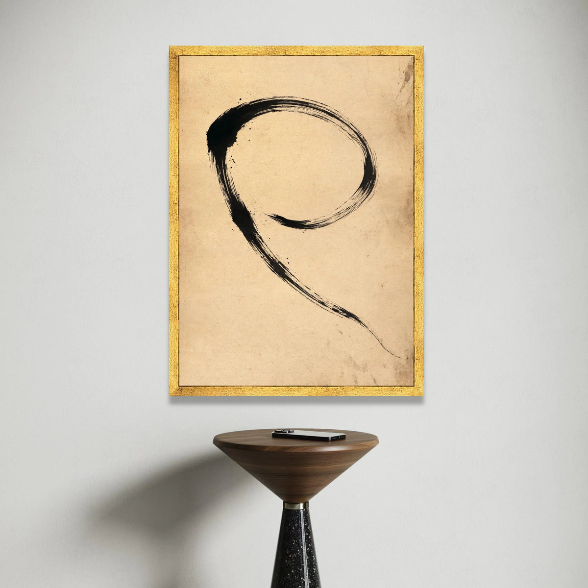 Minimalist Brush Stroke Canvas, Zen Circle Wall Art, Asian Modern Decor, Abstract Black Ink Canvas, Calm Home Decoration Canvas Print Art