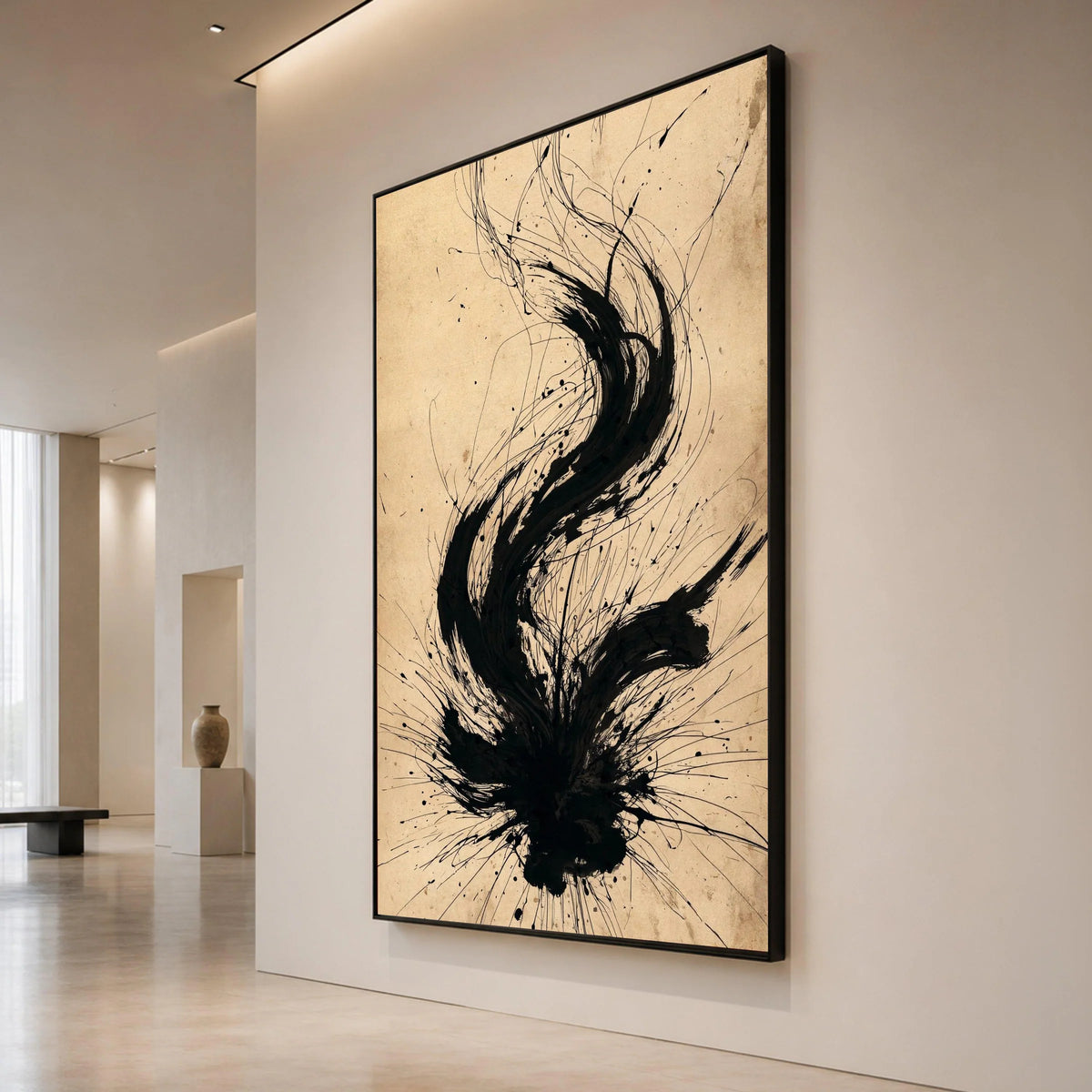 Dynamic Black Ink Flow Canvas, Abstract Art Wall Decor, Modern Minimalist Painting, Contemporary Canvas for Living Room, Canvas Print Art