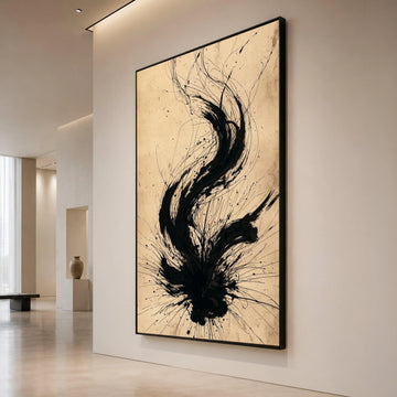 Dynamic Black Ink Flow Canvas, Abstract Art Wall Decor, Modern Minimalist Painting, Contemporary Canvas for Living Room, Canvas Print Art