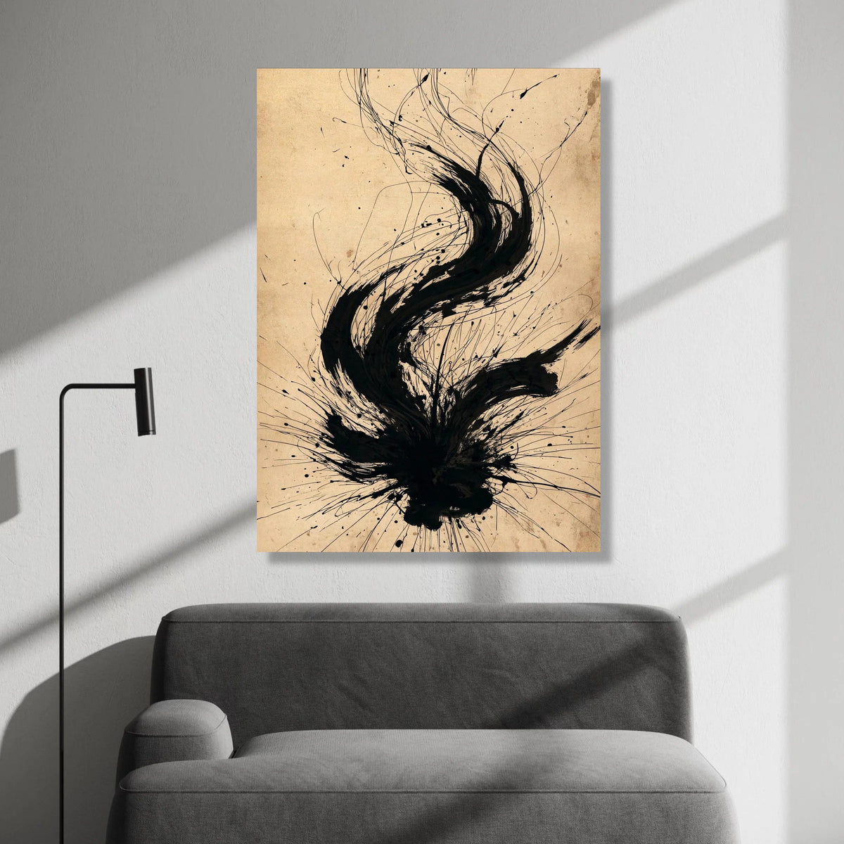 Dynamic Black Ink Flow Canvas, Abstract Art Wall Decor, Modern Minimalist Painting, Contemporary Canvas for Living Room, Canvas Print Art
