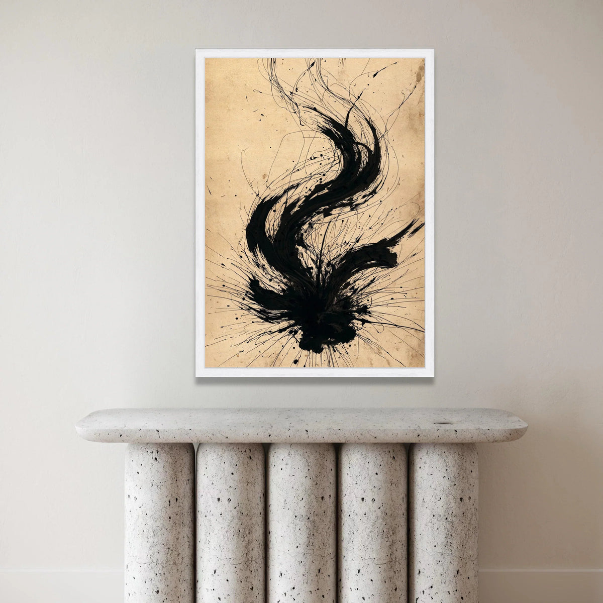 Dynamic Black Ink Flow Canvas, Abstract Art Wall Decor, Modern Minimalist Painting, Contemporary Canvas for Living Room, Canvas Print Art