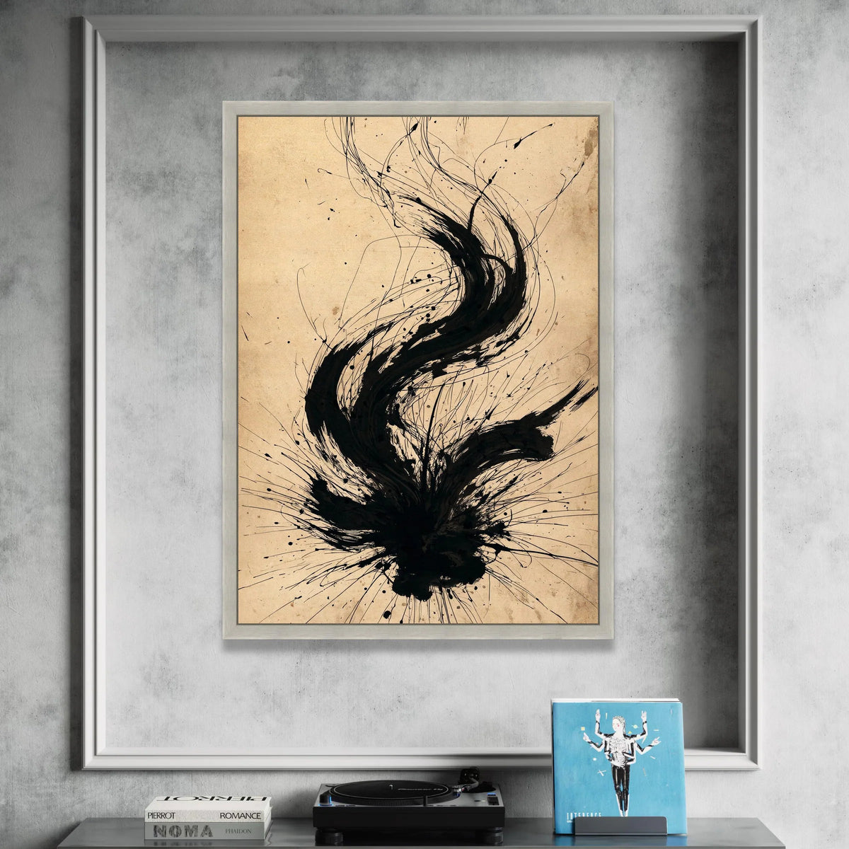 Dynamic Black Ink Flow Canvas, Abstract Art Wall Decor, Modern Minimalist Painting, Contemporary Canvas for Living Room, Canvas Print Art