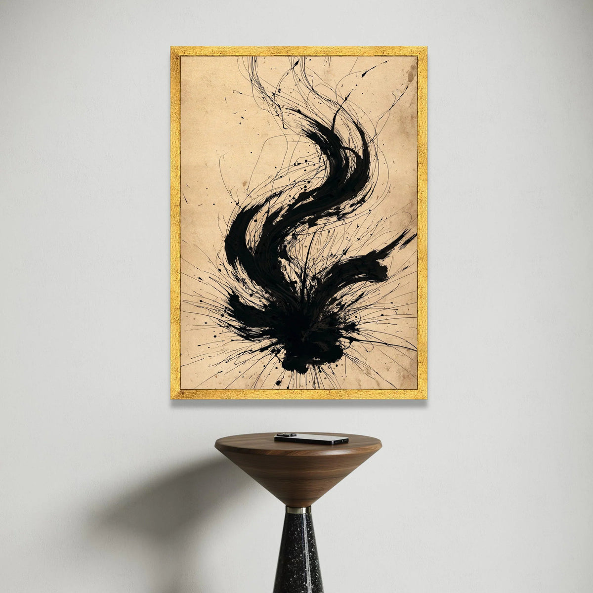 Dynamic Black Ink Flow Canvas, Abstract Art Wall Decor, Modern Minimalist Painting, Contemporary Canvas for Living Room, Canvas Print Art