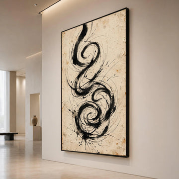 Abstract Black Swirl Canvas, Calligraphy Ink Design, Vintage Paper Style Wall Art, Modern Minimalist Decoration, Ready to Canvas Print Art