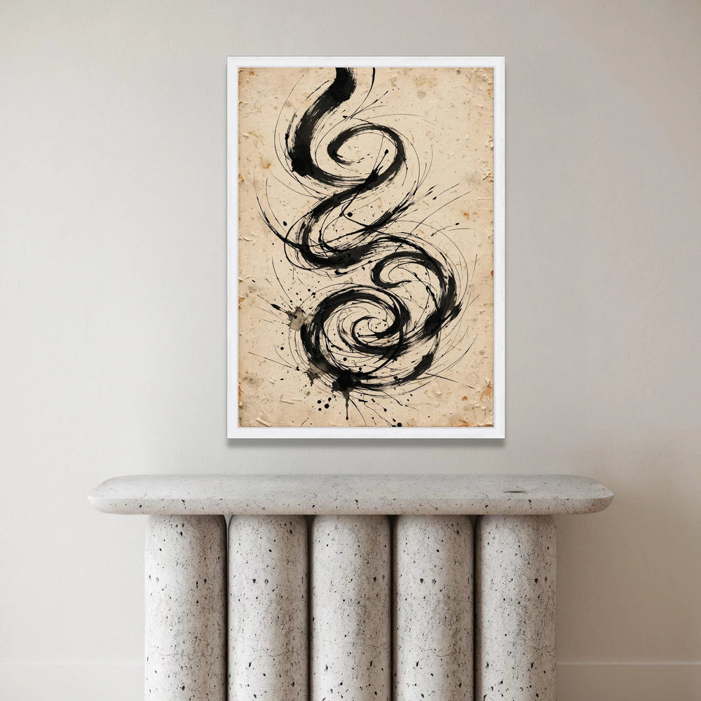 Abstract Black Swirl Canvas, Calligraphy Ink Design, Vintage Paper Style Wall Art, Modern Minimalist Decoration, Ready to Canvas Print Art