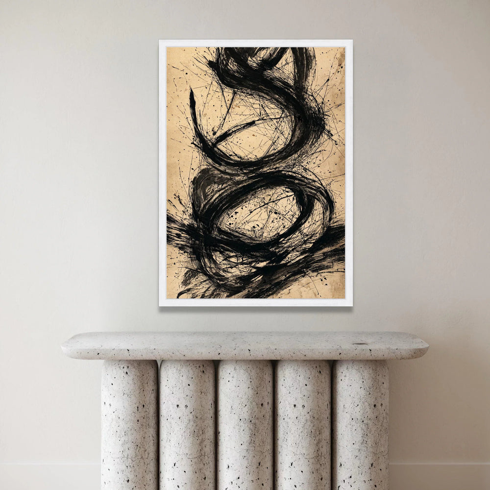Bold Black Swirls Abstract Canvas, Modern Minimalist Wall Art, Contemporary Ink Painting on Beige, Artistic Home Decor Canvas Print Art