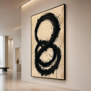 Abstract Black Circle Infinity Symbol Canvas, Modern Minimalist Wall Art, Bold Brushstroke Design, Contemporary Home Canvas Print Art