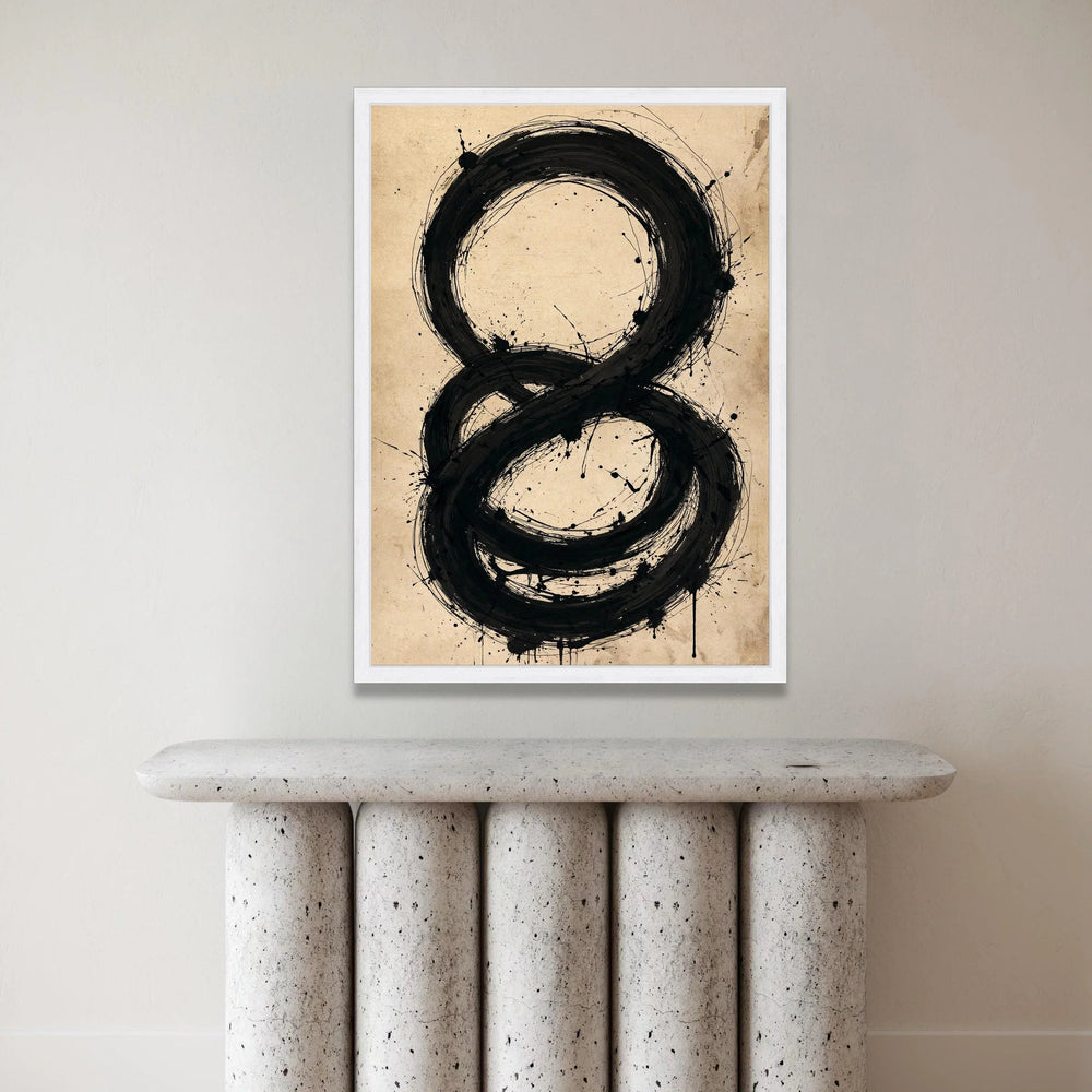 Abstract Black Circle Infinity Symbol Canvas, Modern Minimalist Wall Art, Bold Brushstroke Design, Contemporary Home Canvas Print Art