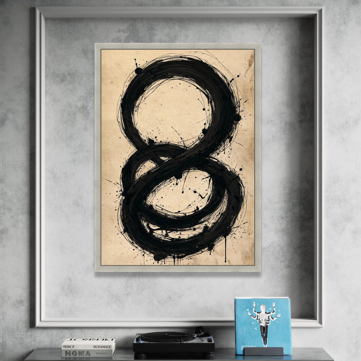 Abstract Black Circle Infinity Symbol Canvas, Modern Minimalist Wall Art, Bold Brushstroke Design, Contemporary Home Canvas Print Art