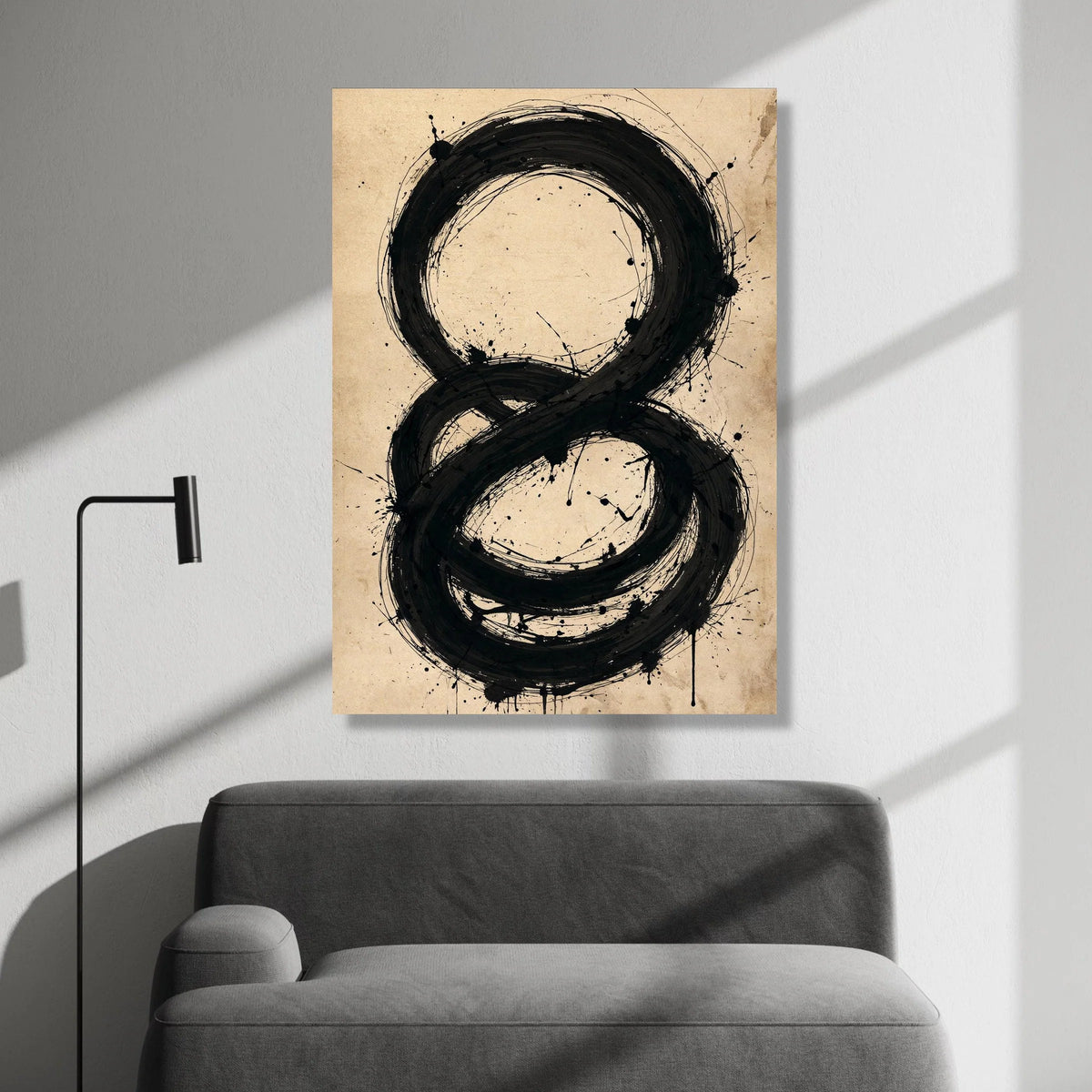 Abstract Black Circle Infinity Symbol Canvas, Modern Minimalist Wall Art, Bold Brushstroke Design, Contemporary Home Canvas Print Art