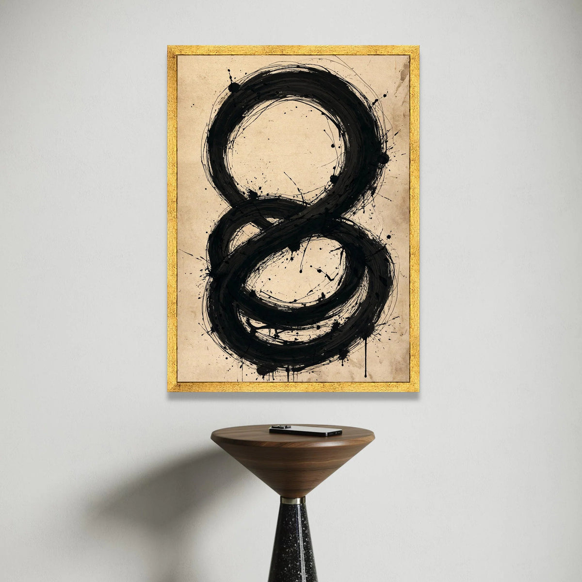 Abstract Black Circle Infinity Symbol Canvas, Modern Minimalist Wall Art, Bold Brushstroke Design, Contemporary Home Canvas Print Art