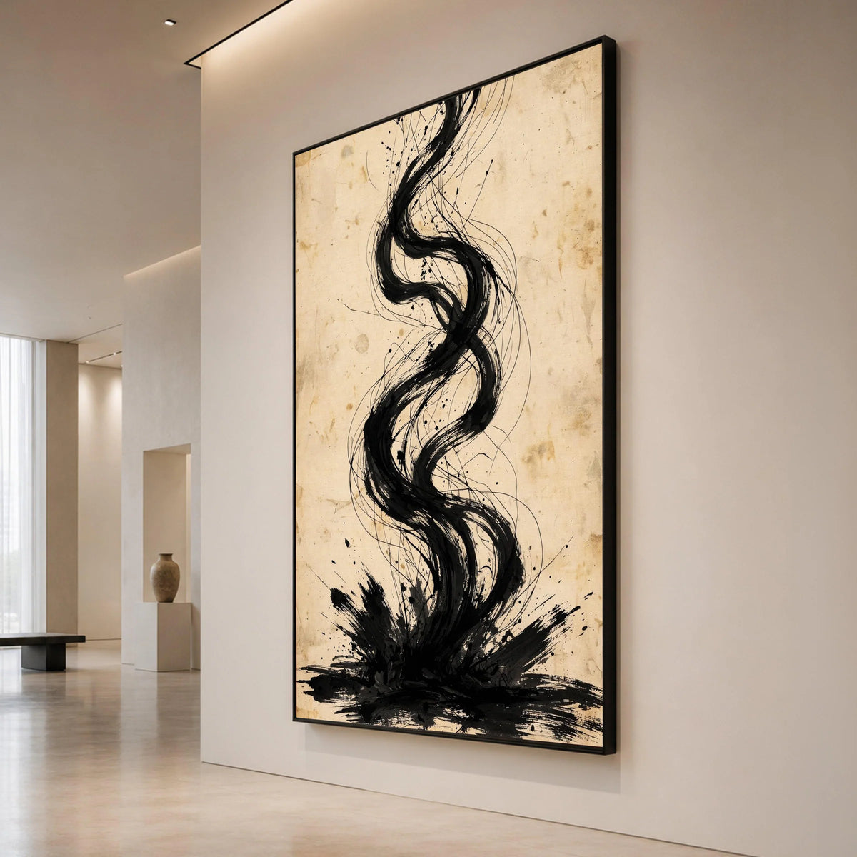 Abstract Black Swirl Lines Canvas, Modern Minimalist Wall Art, Contemporary Ink Design, Vertical Decorative Canvas, Home Canvas Print Art