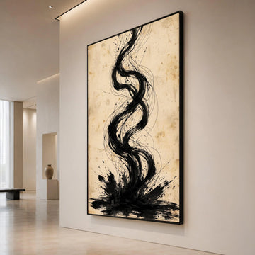 Abstract Black Swirl Lines Canvas, Modern Minimalist Wall Art, Contemporary Ink Design, Vertical Decorative Canvas, Home Canvas Print Art