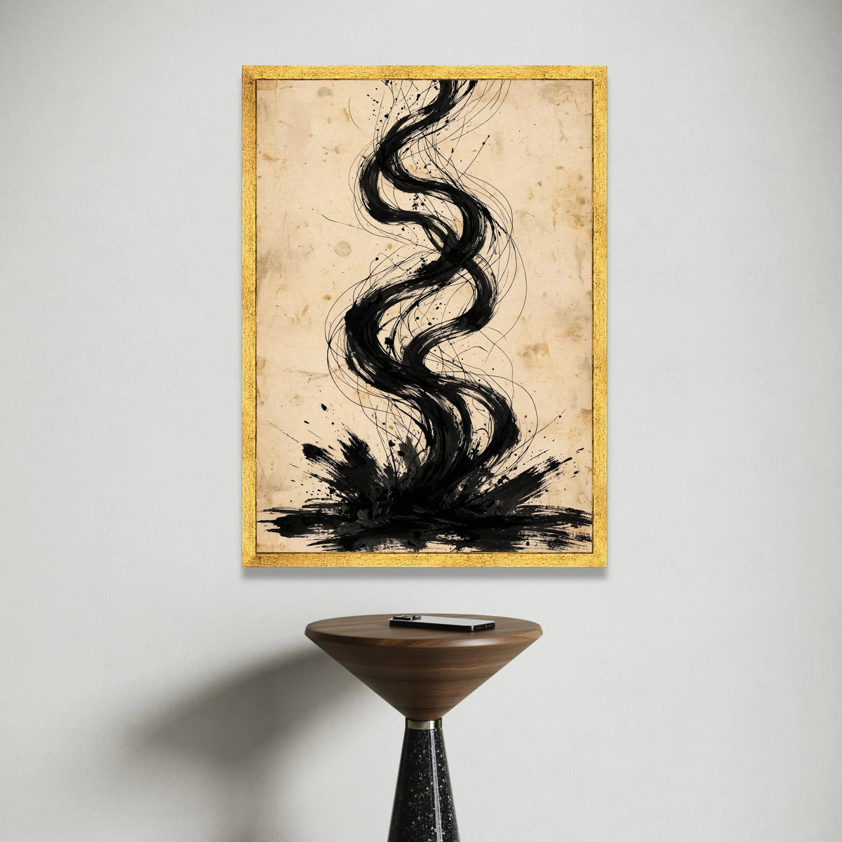 Abstract Black Swirl Lines Canvas, Modern Minimalist Wall Art, Contemporary Ink Design, Vertical Decorative Canvas, Home Canvas Print Art