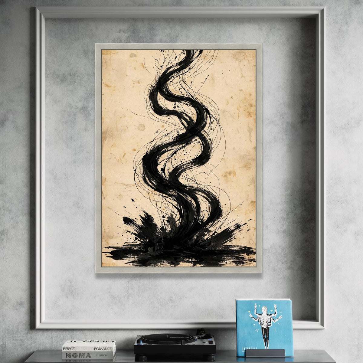 Abstract Black Swirl Lines Canvas, Modern Minimalist Wall Art, Contemporary Ink Design, Vertical Decorative Canvas, Home Canvas Print Art
