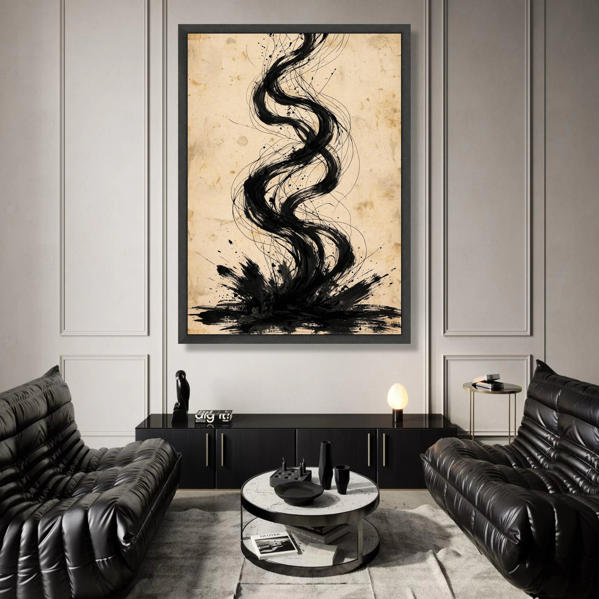 Abstract Black Swirl Lines Canvas, Modern Minimalist Wall Art, Contemporary Ink Design, Vertical Decorative Canvas, Home Canvas Print Art