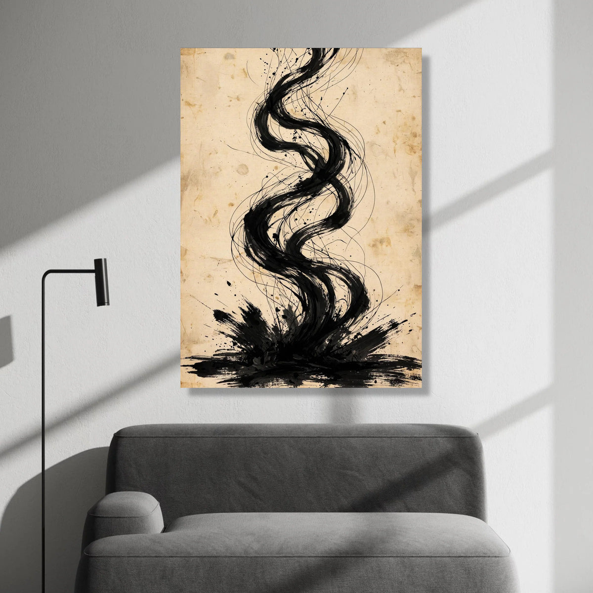 Abstract Black Swirl Lines Canvas, Modern Minimalist Wall Art, Contemporary Ink Design, Vertical Decorative Canvas, Home Canvas Print Art