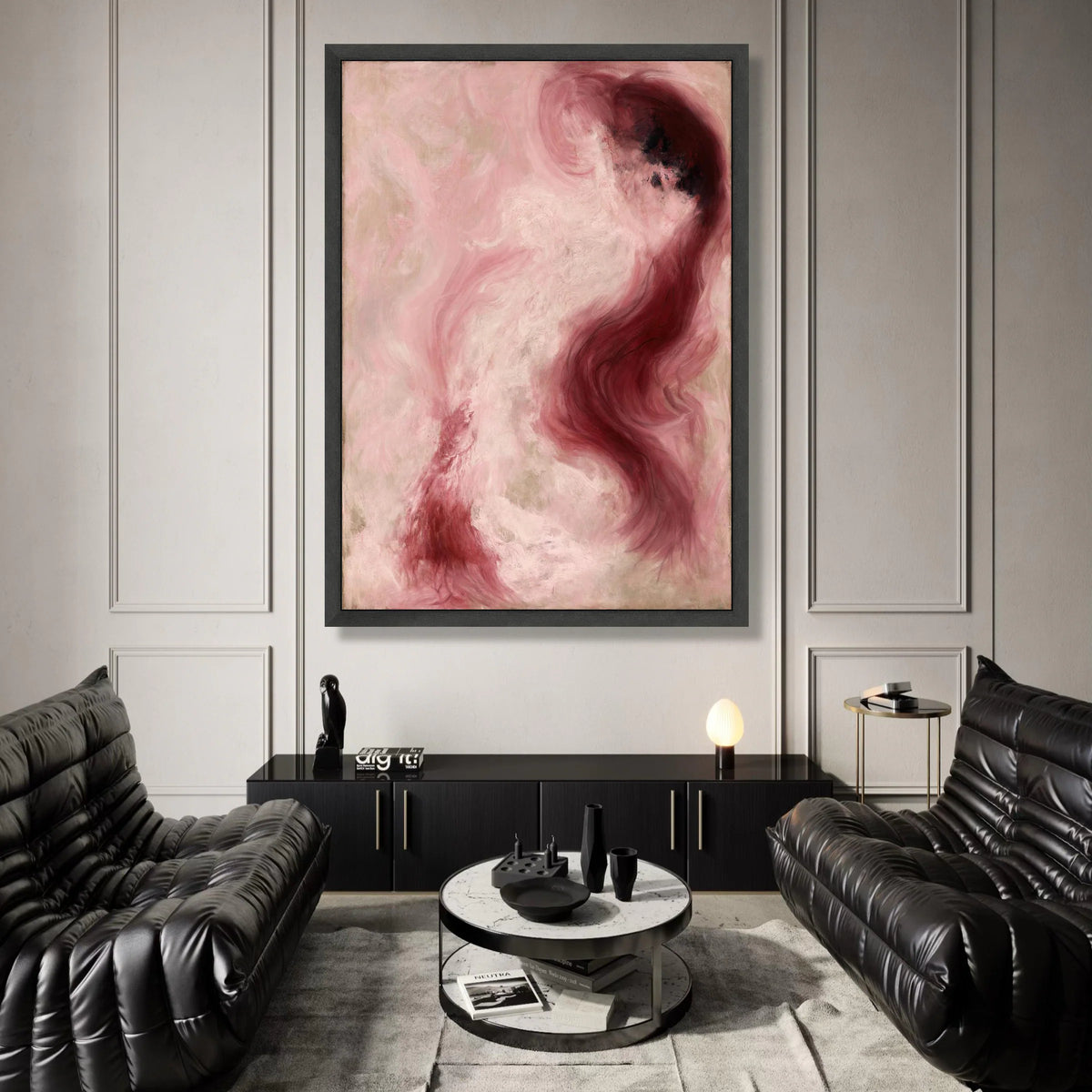 Abstract Pink and Burgundy Swirls Canvas, Modern Fluid Art Wall Decor, Soft Color Flow Design, Contemporary Home Decoration Canvas Print Art
