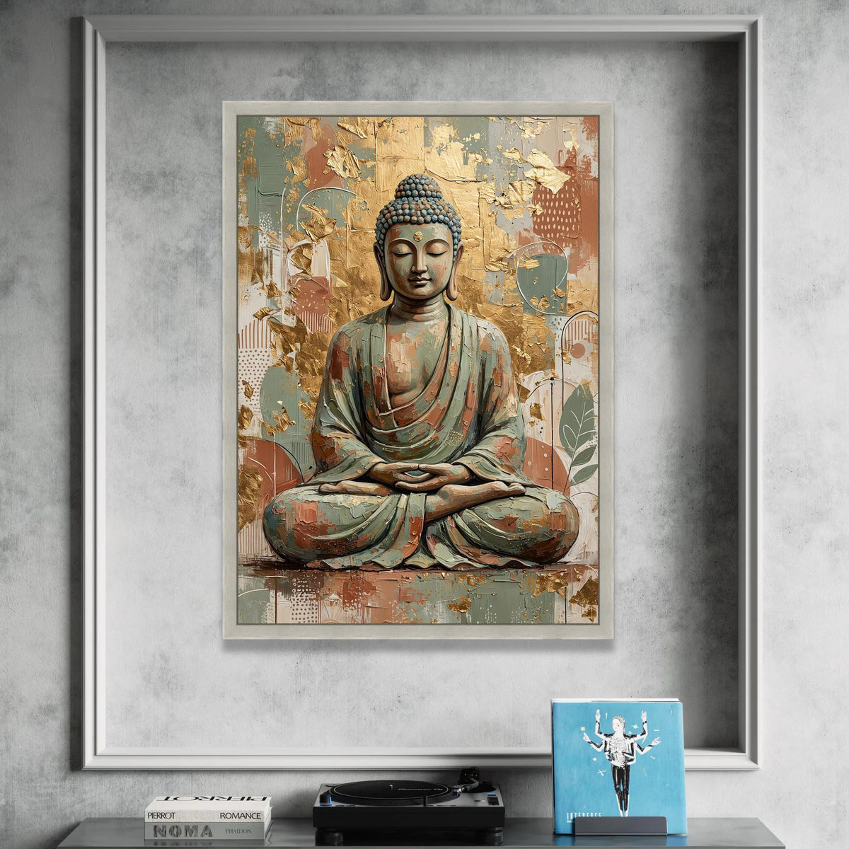 Tranquil Buddha Meditation Canvas, Spiritual Wall Art, Zen Home Decor, Abstract Gold Leaf Background, Calm Serenity Canvas Canvas Print Art