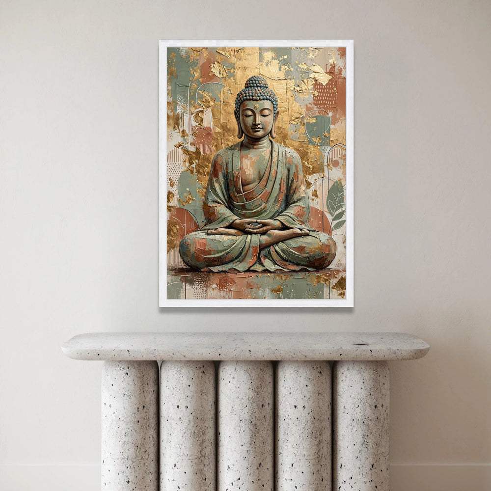 Tranquil Buddha Meditation Canvas, Spiritual Wall Art, Zen Home Decor, Abstract Gold Leaf Background, Calm Serenity Canvas Canvas Print Art
