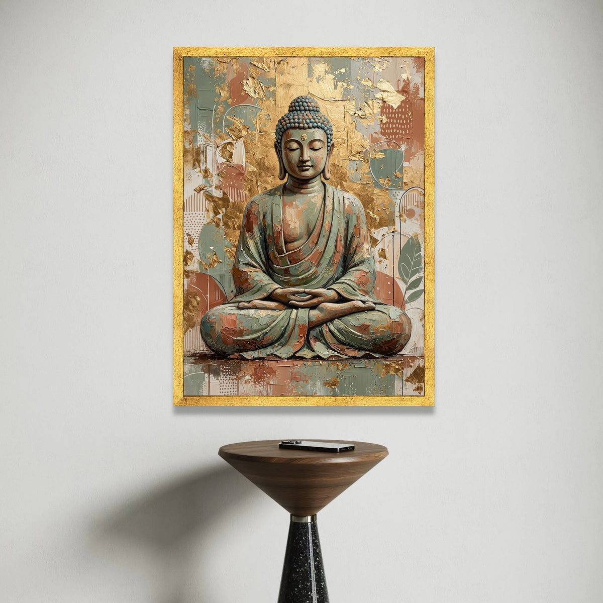 Tranquil Buddha Meditation Canvas, Spiritual Wall Art, Zen Home Decor, Abstract Gold Leaf Background, Calm Serenity Canvas Canvas Print Art