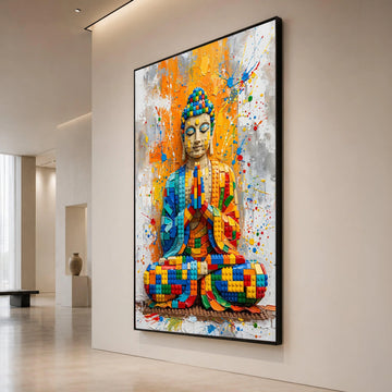 Colorful Buddha Statue Canvas Wall Art, Modern Spiritual Meditation Decor, Vibrant Contemporary Abstract Canvas, Home Zen Canvas Print Art