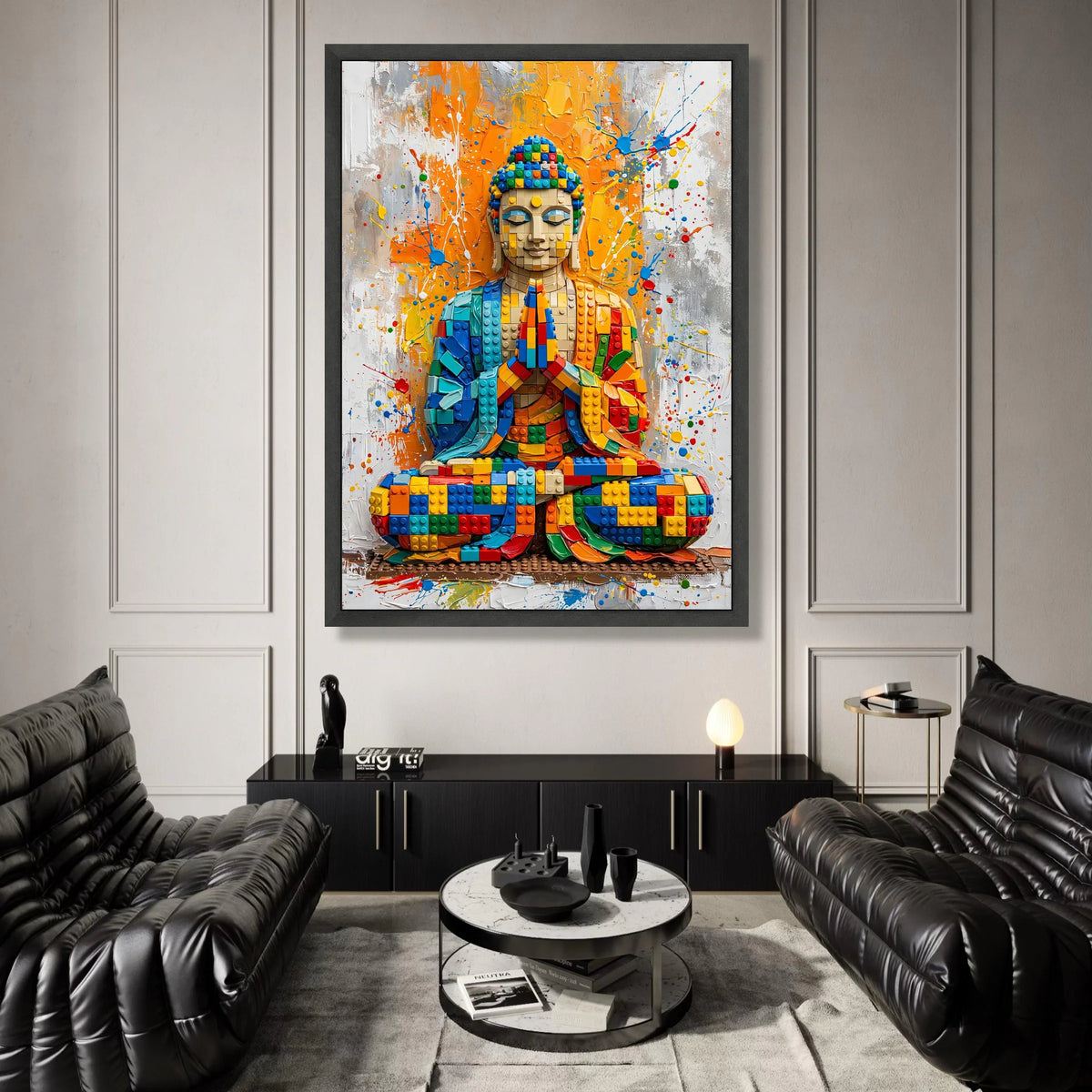 Colorful Buddha Statue Canvas Wall Art, Modern Spiritual Meditation Decor, Vibrant Contemporary Abstract Canvas, Home Zen Canvas Print Art