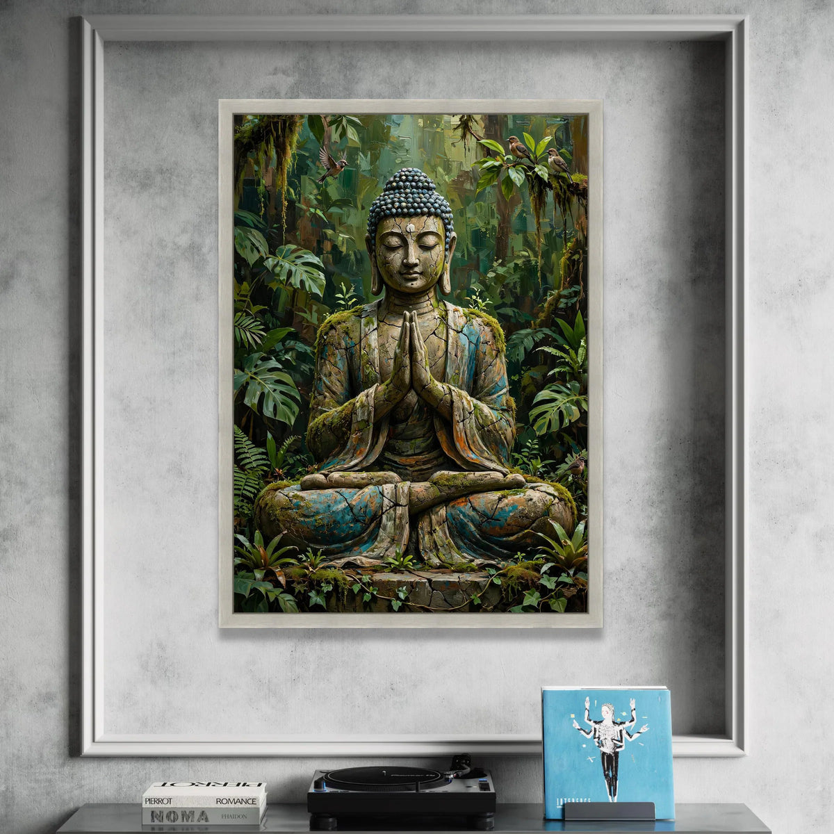 Serene Buddha Statue Canvas, Forest Meditation Wall Art, Spiritual Home Decor, Nature Buddha Canvas, Tranquil Zen Artwork Canvas Print Art