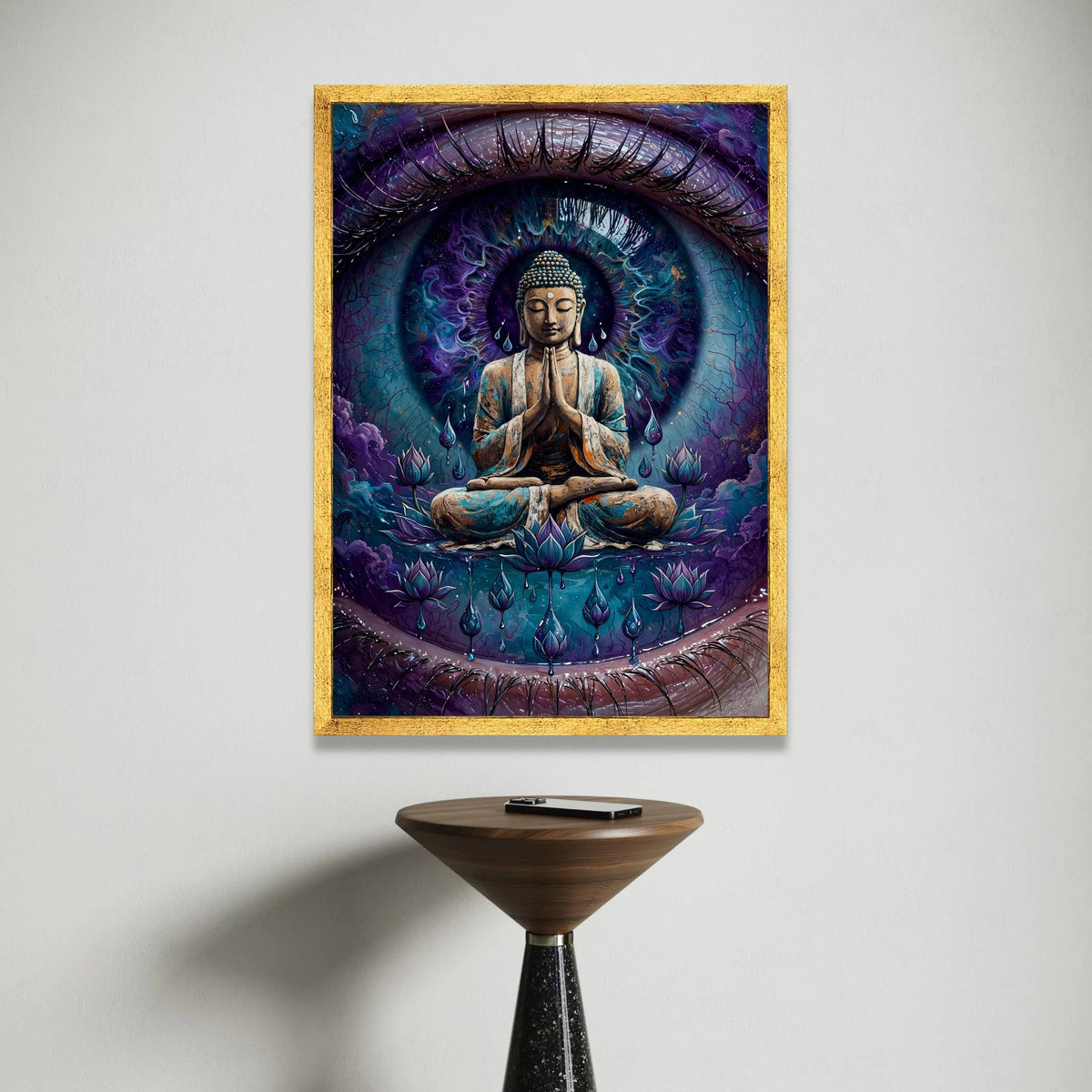 Meditating Buddha Canvas Art, Cosmic Eye Wall Art, Spiritual Home Decor, Zen Lotus Canvas, Mindfulness Meditation Artwork Canvas Print Art