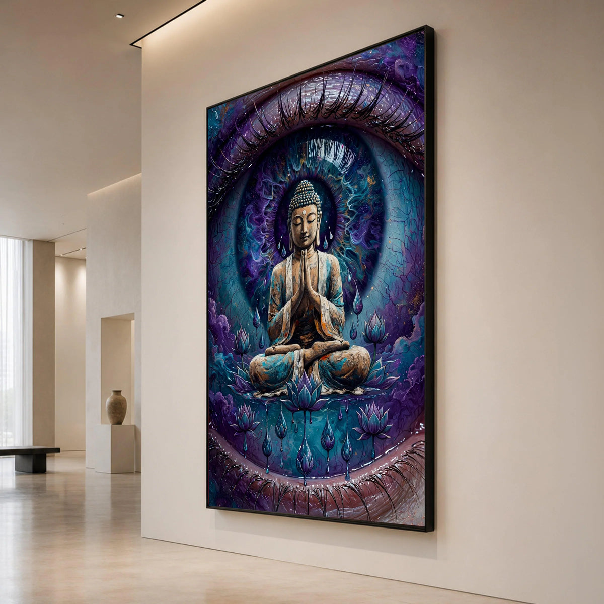 Meditating Buddha Canvas Art, Cosmic Eye Wall Art, Spiritual Home Decor, Zen Lotus Canvas, Mindfulness Meditation Artwork Canvas Print Art