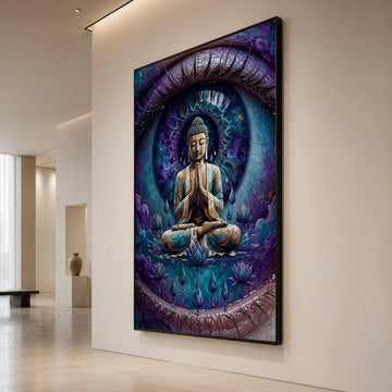 Meditating Buddha Canvas Art, Cosmic Eye Wall Art, Spiritual Home Decor, Zen Lotus Canvas, Mindfulness Meditation Artwork Canvas Print Art