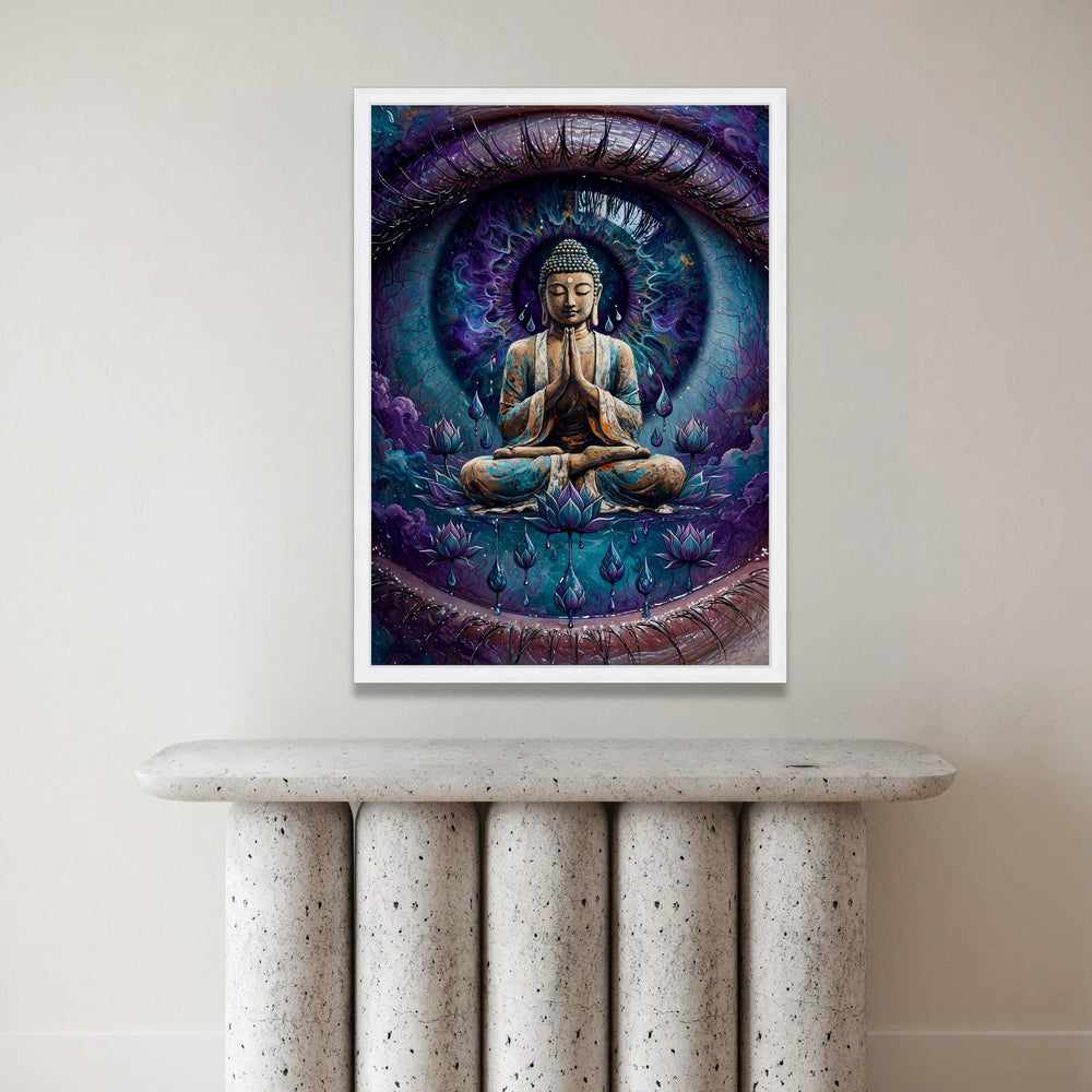Meditating Buddha Canvas Art, Cosmic Eye Wall Art, Spiritual Home Decor, Zen Lotus Canvas, Mindfulness Meditation Artwork Canvas Print Art