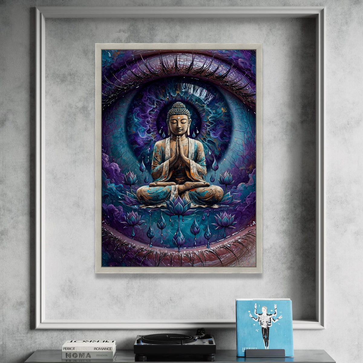 Meditating Buddha Canvas Art, Cosmic Eye Wall Art, Spiritual Home Decor, Zen Lotus Canvas, Mindfulness Meditation Artwork Canvas Print Art