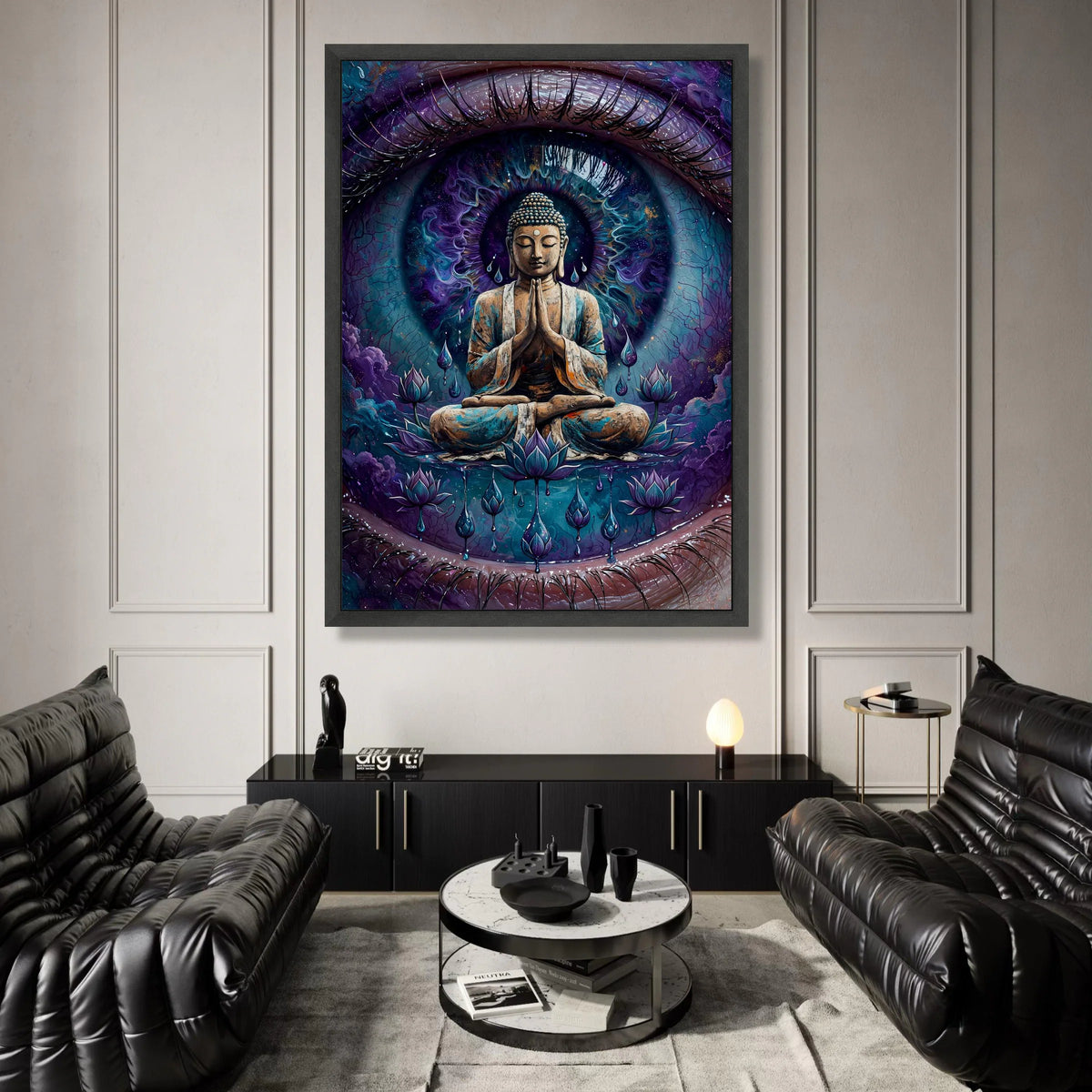 Meditating Buddha Canvas Art, Cosmic Eye Wall Art, Spiritual Home Decor, Zen Lotus Canvas, Mindfulness Meditation Artwork Canvas Print Art