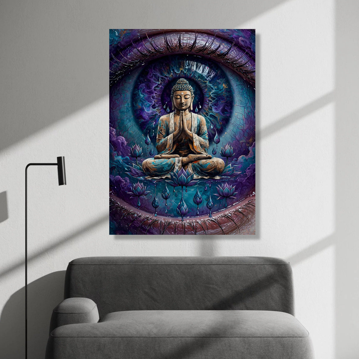 Meditating Buddha Canvas Art, Cosmic Eye Wall Art, Spiritual Home Decor, Zen Lotus Canvas, Mindfulness Meditation Artwork Canvas Print Art