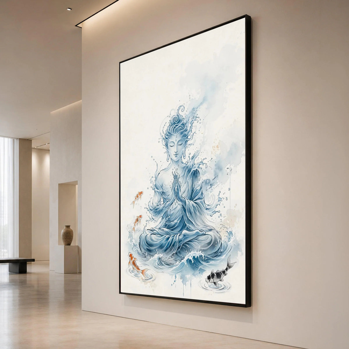 Meditative Water Buddha Canvas, Koi Fish Spiritual Wall Art, Zen Home Decor, Calm Serenity Painting, Tranquil Watercolor Canvas Print Art