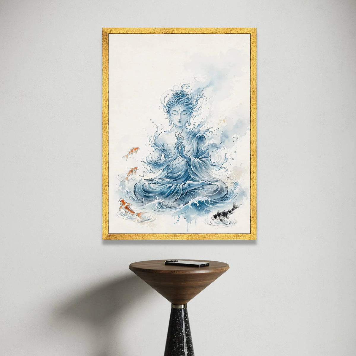 Meditative Water Buddha Canvas, Koi Fish Spiritual Wall Art, Zen Home Decor, Calm Serenity Painting, Tranquil Watercolor Canvas Print Art
