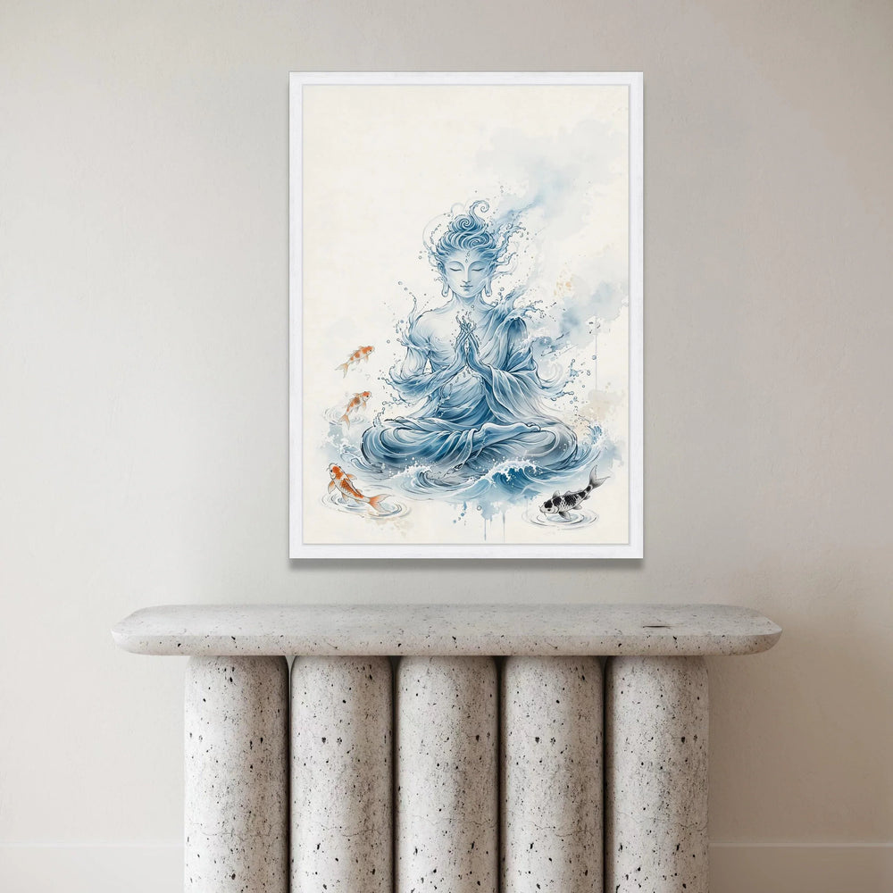 Meditative Water Buddha Canvas, Koi Fish Spiritual Wall Art, Zen Home Decor, Calm Serenity Painting, Tranquil Watercolor Canvas Print Art